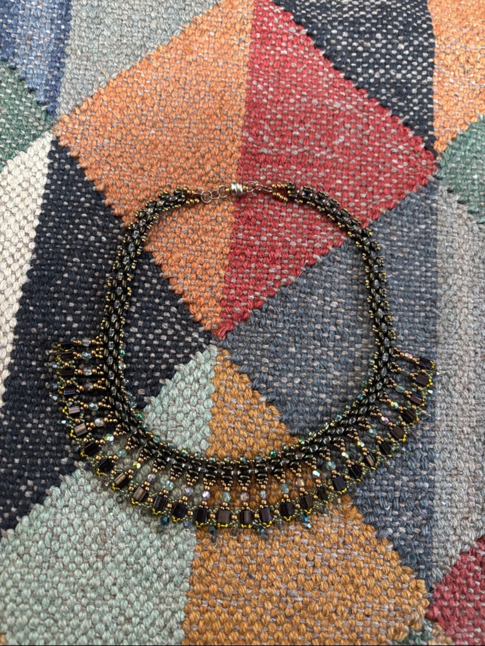 Beaded Magnetic Black and Gold Statement Necklace Jewelry